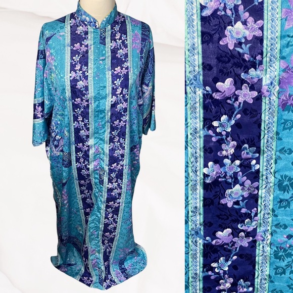 Vintage Other - Vintage Kimono Style Muumuu House Dress Vibrant Turquoise Floral Pattern Size 2X